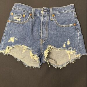 Levis Jean Shorts Womens Size 26 Waist Dark Wash Cut Off Distressed Frayed 501